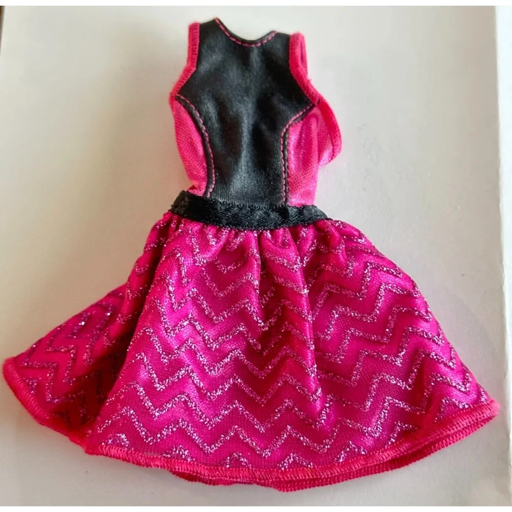 Barbie Endless Curls Sparkly Pink‎ Black Party Dress Zig Zag Design
